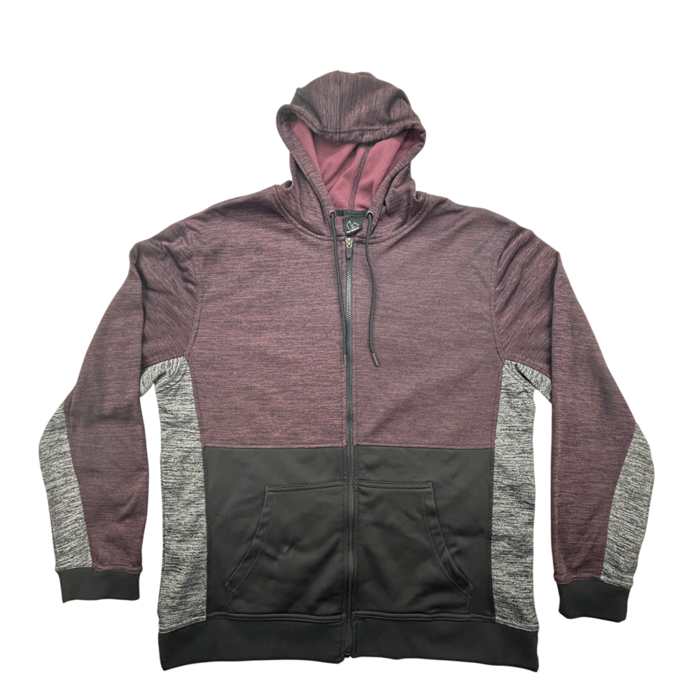 Burnside Hoodie Mens XL BR8611 Heather Burgundy Gray Black Zip Drawstring
